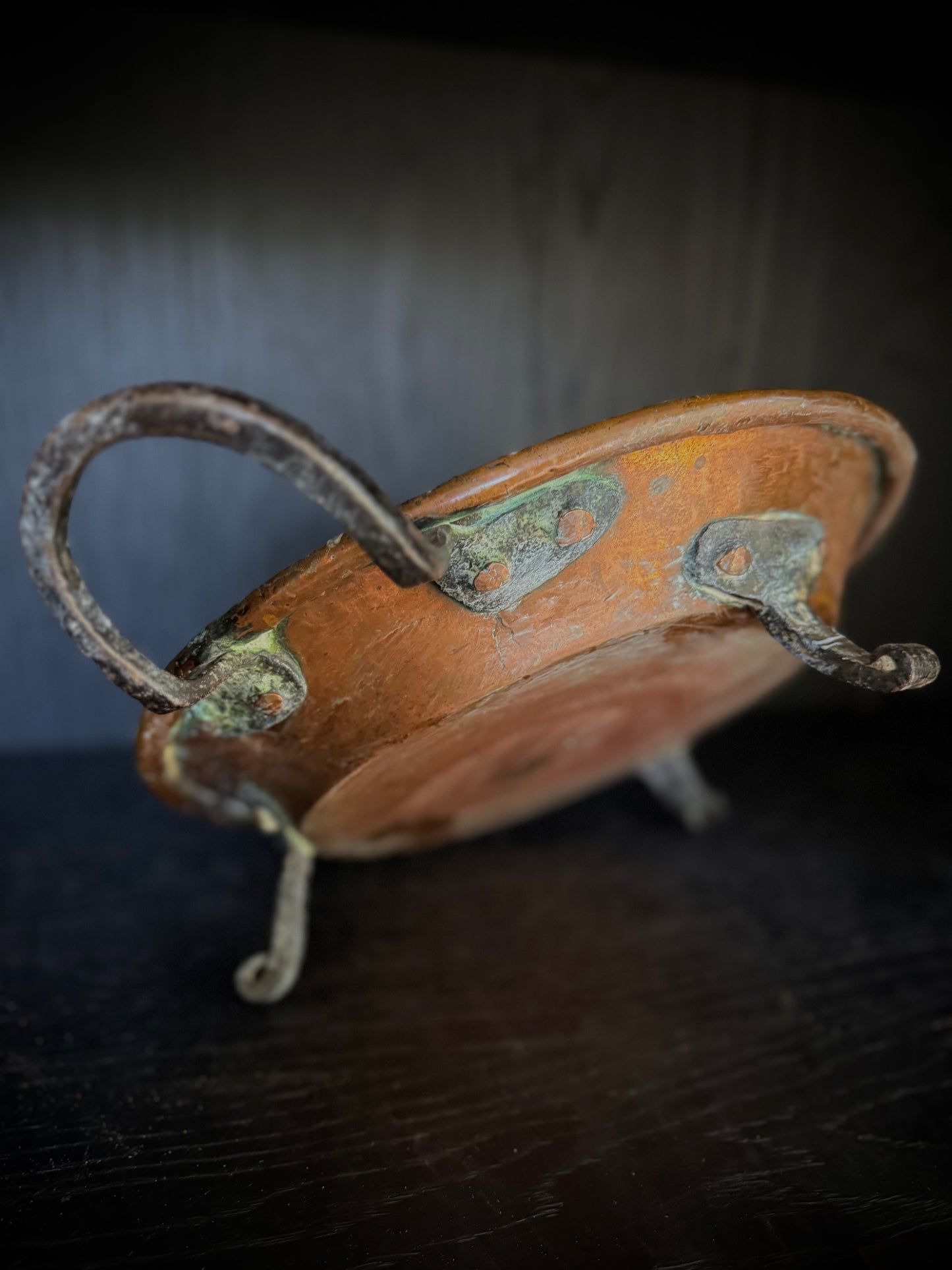 18th-century French Antique Copper, Iron Footed Dish