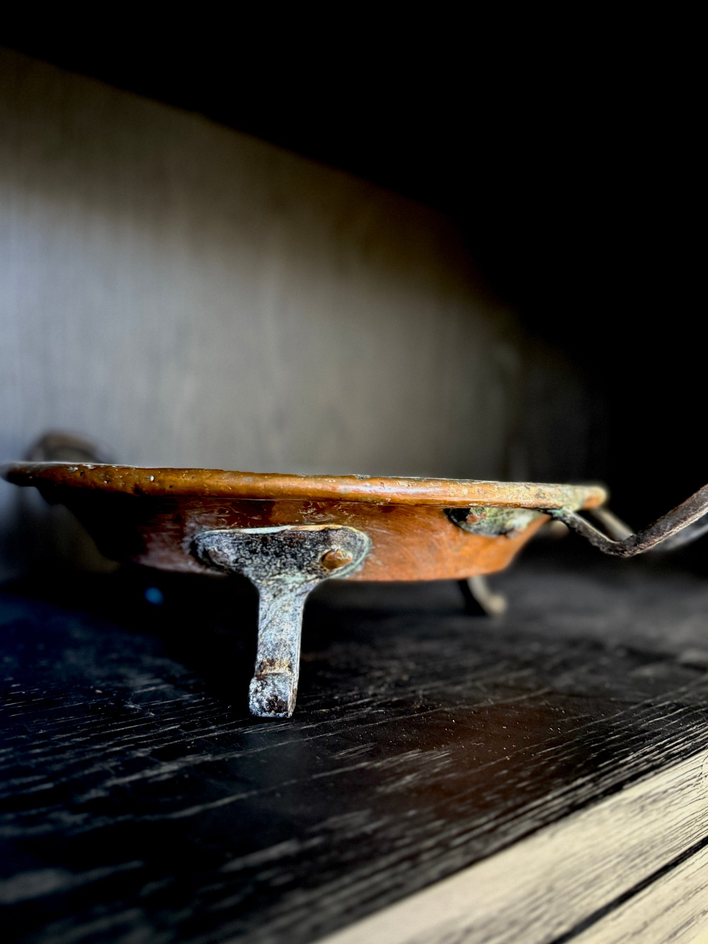 18th-century French Antique Copper, Iron Footed Dish