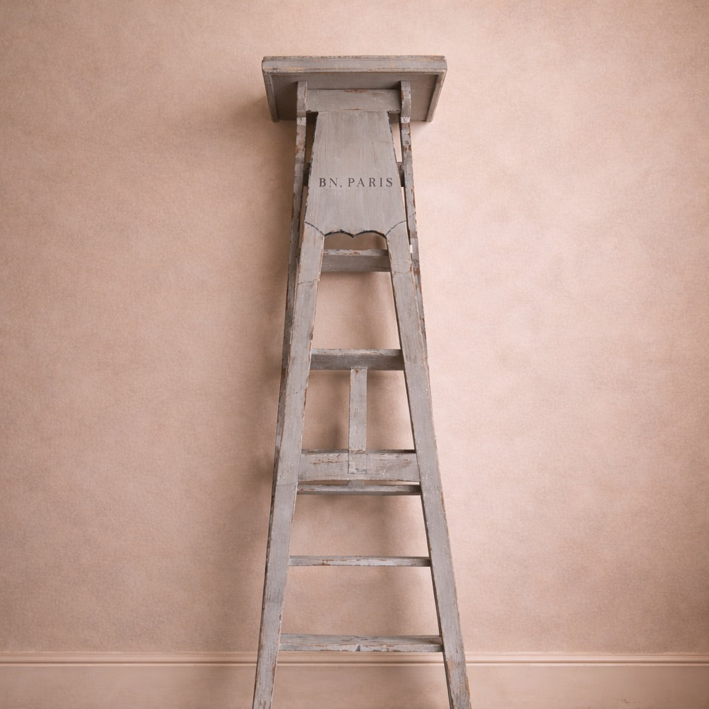 French Antique Library Ladder — X Tall “B.N. Paris” | Bibliothèque Nationale