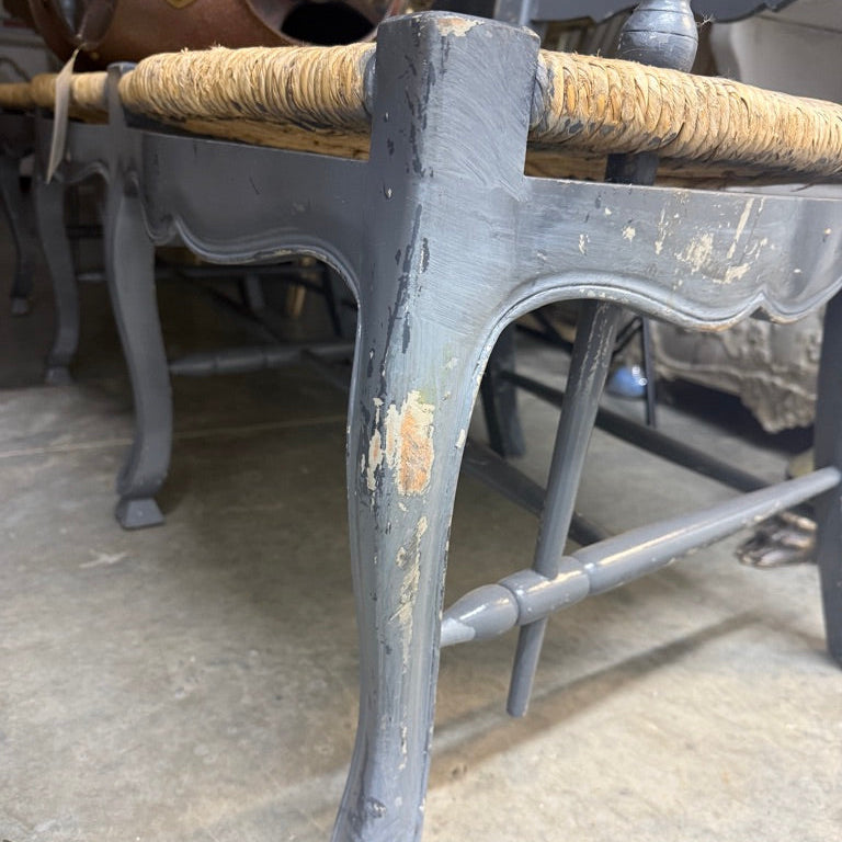 Antique French Provençal Ladderback Bench with Rush Seat