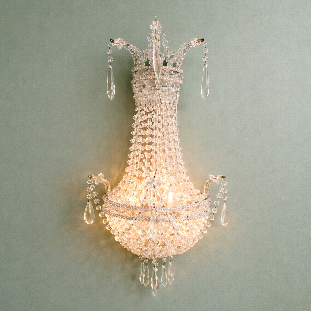 Pair of Early 20th Century Crystal Basket Wall Lights