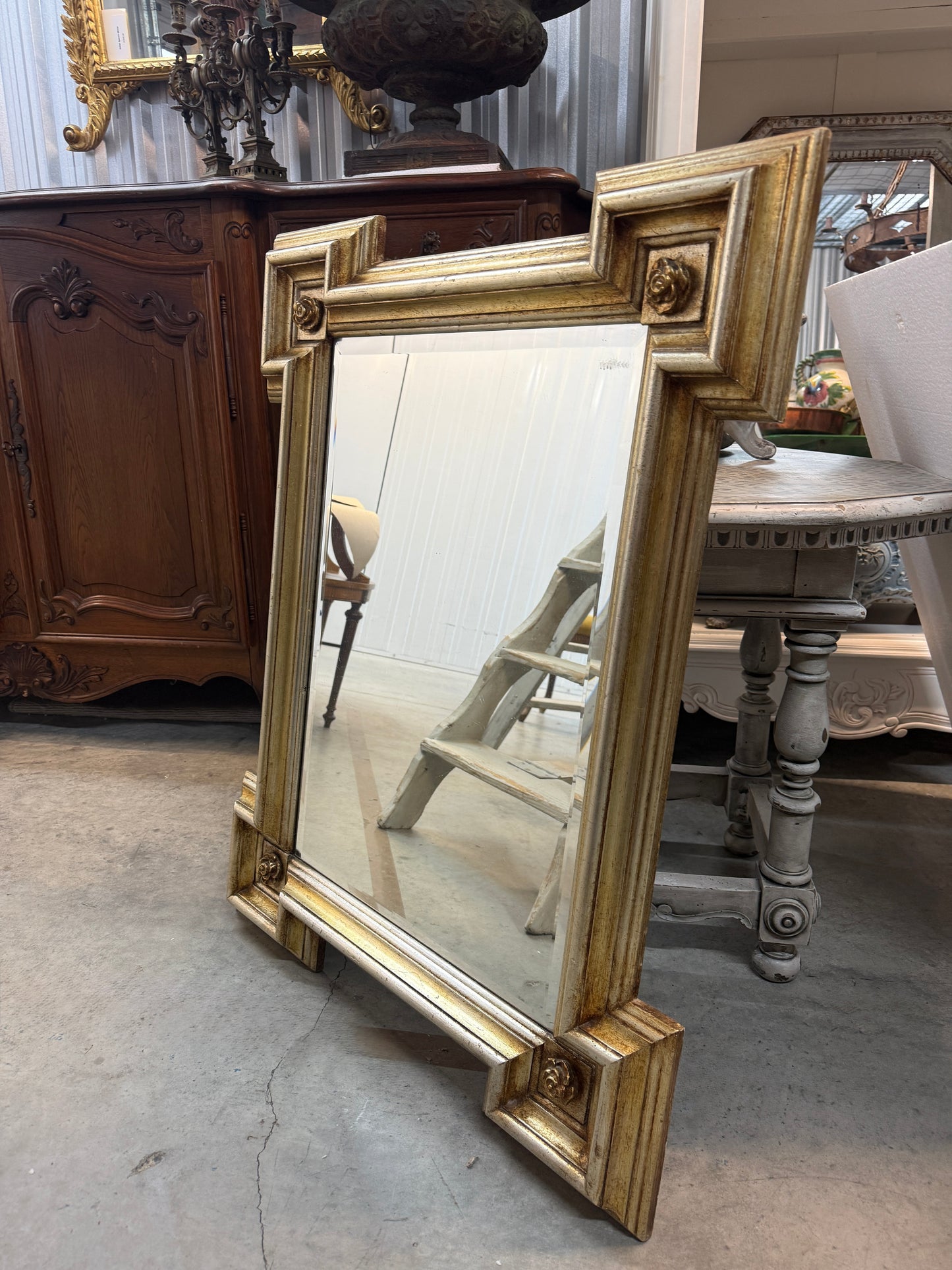 Mid Century Italian Gilt Mirror — Architectural Form