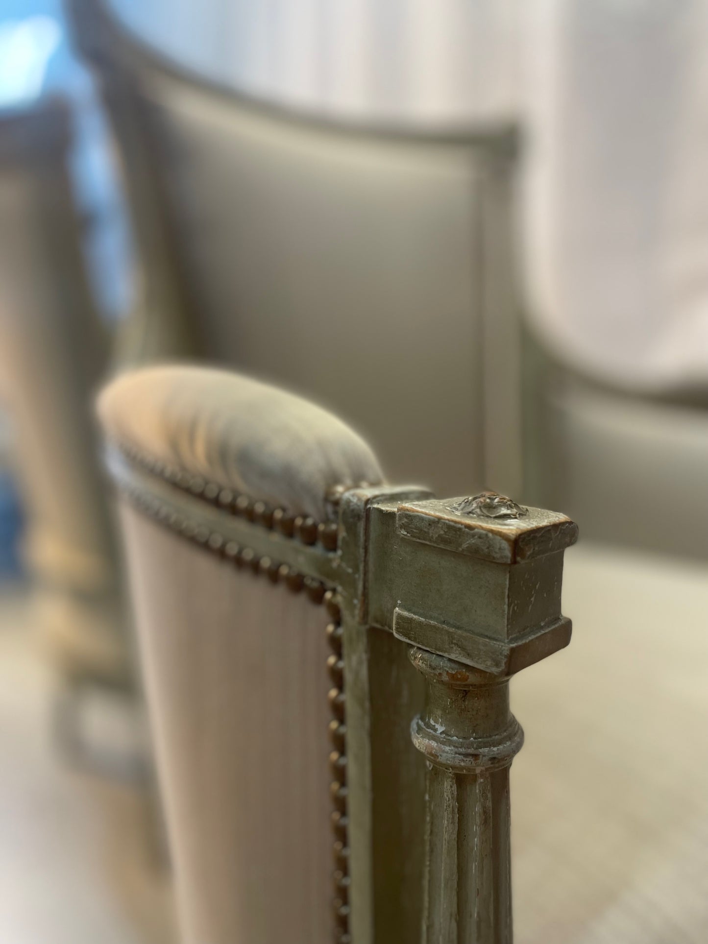 Louis XVI-Style Carved & Sage Peinte Bergère Chairs