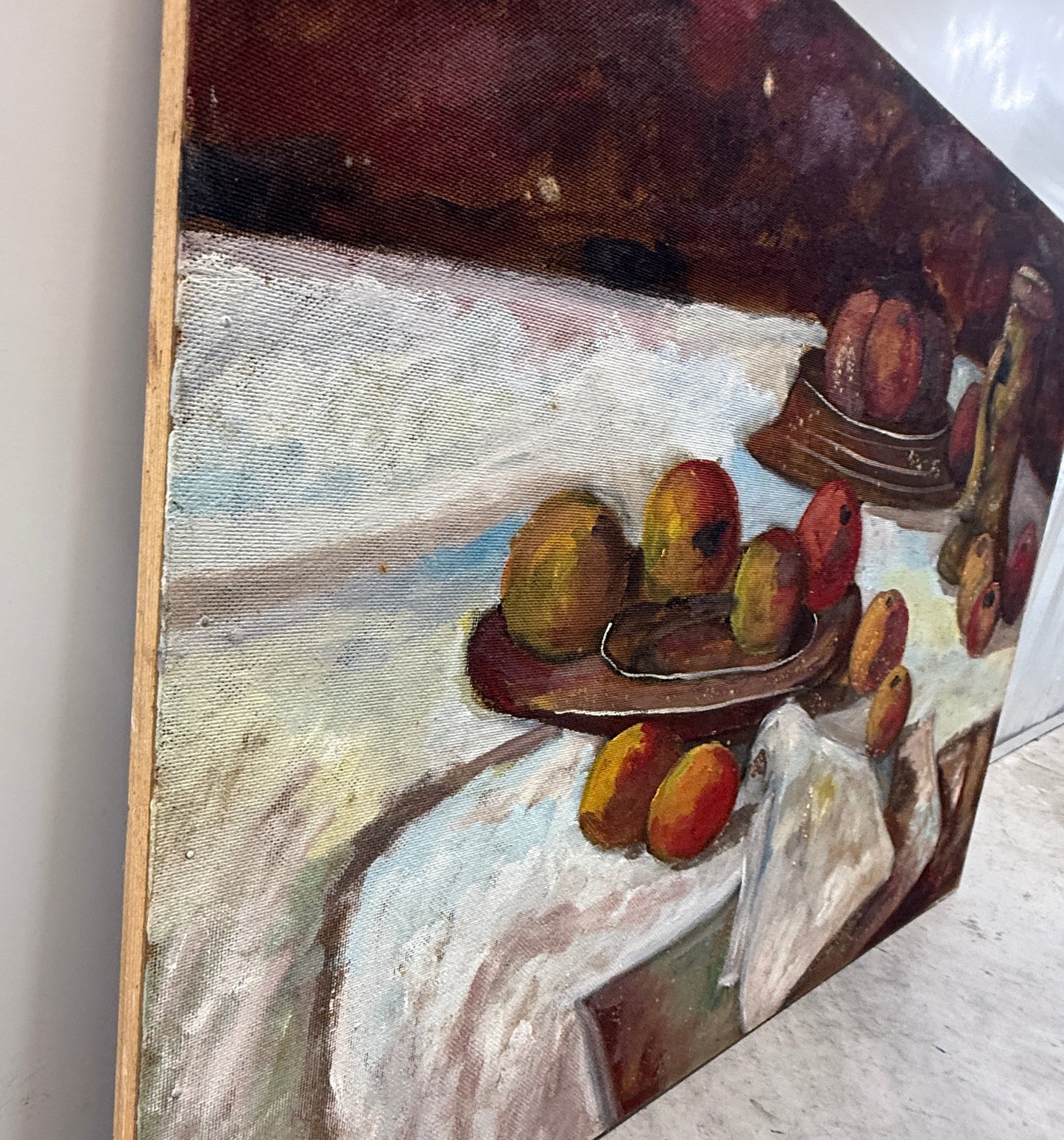 Mid Century Italian Still Life Oil on Canvas | Fruit, Jug & Drapery