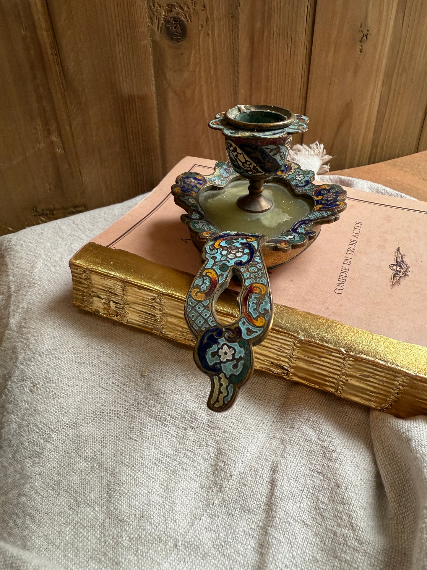 French Antique French Champlevé Candle Holder