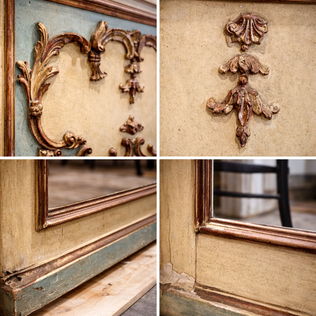 French Neoclassical Trumeau Mirror with Polychrome Panel
