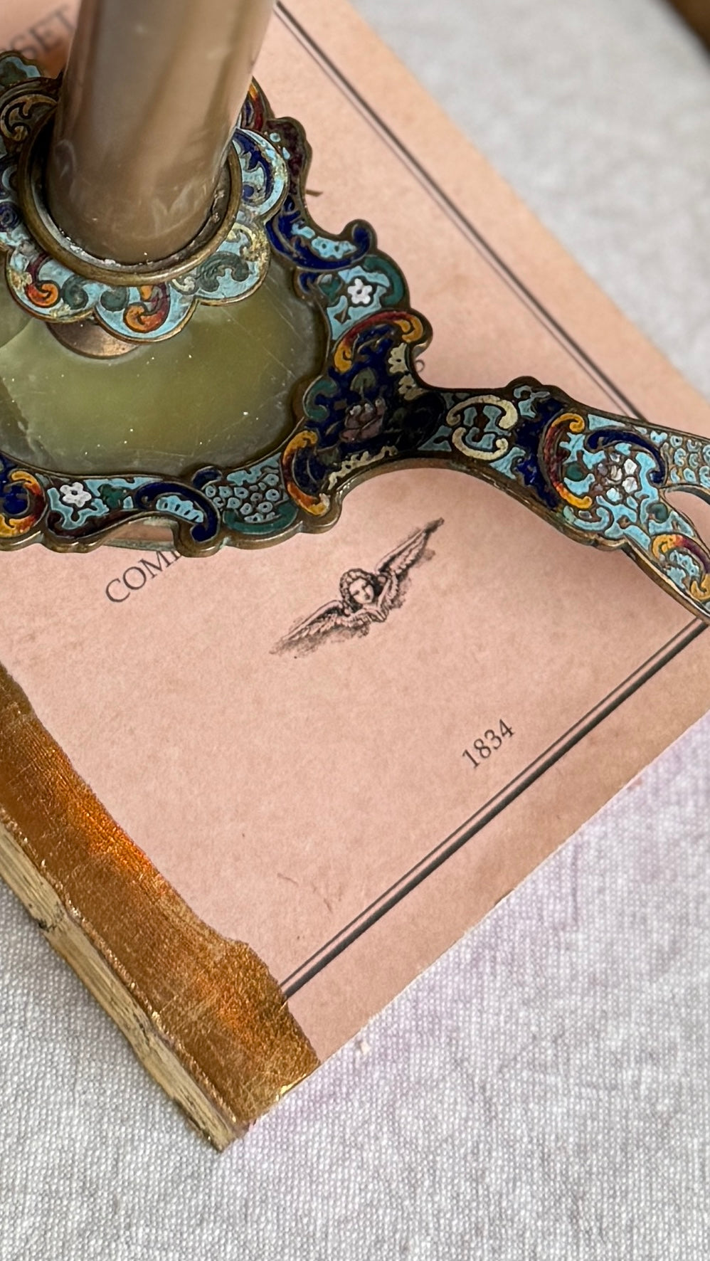 French Antique French Champlevé Candle Holder