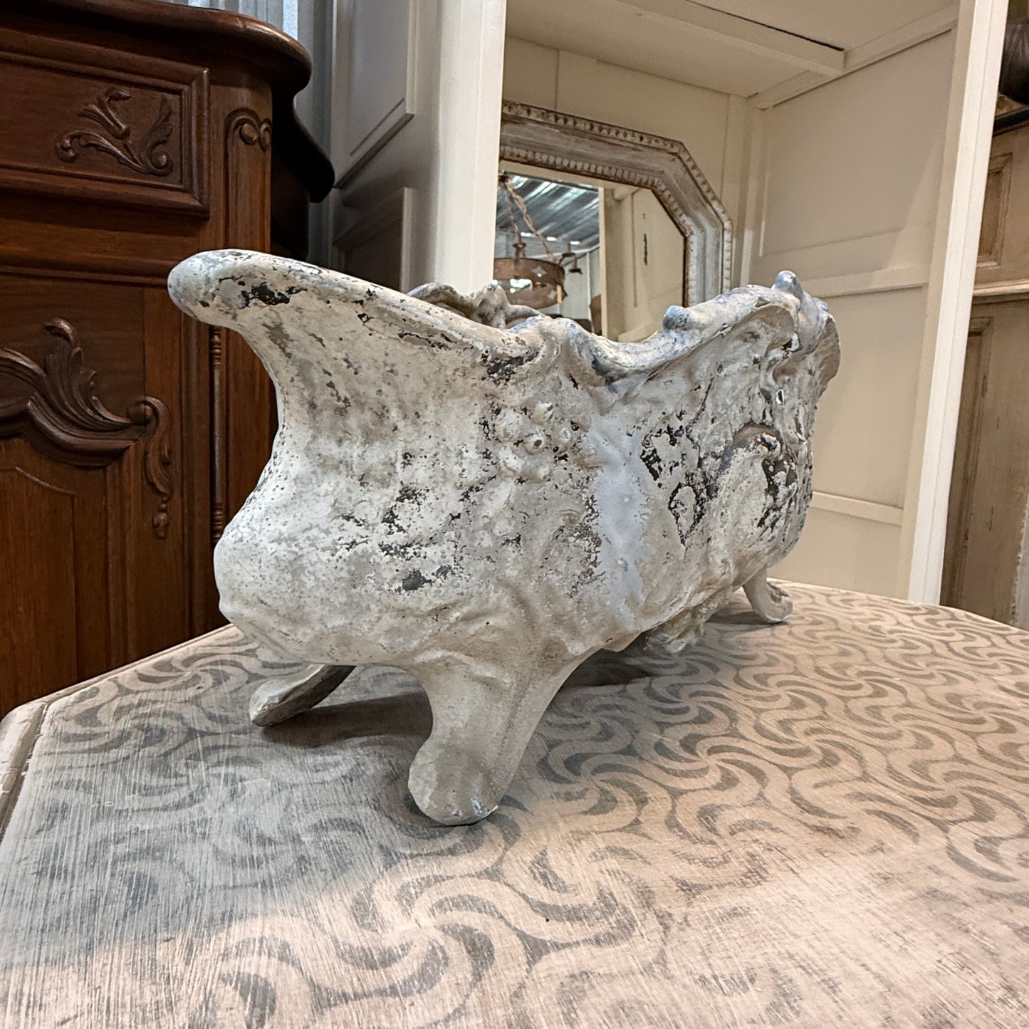 French Antique Cast Iron Jardinière Planter – Large Rococo Form