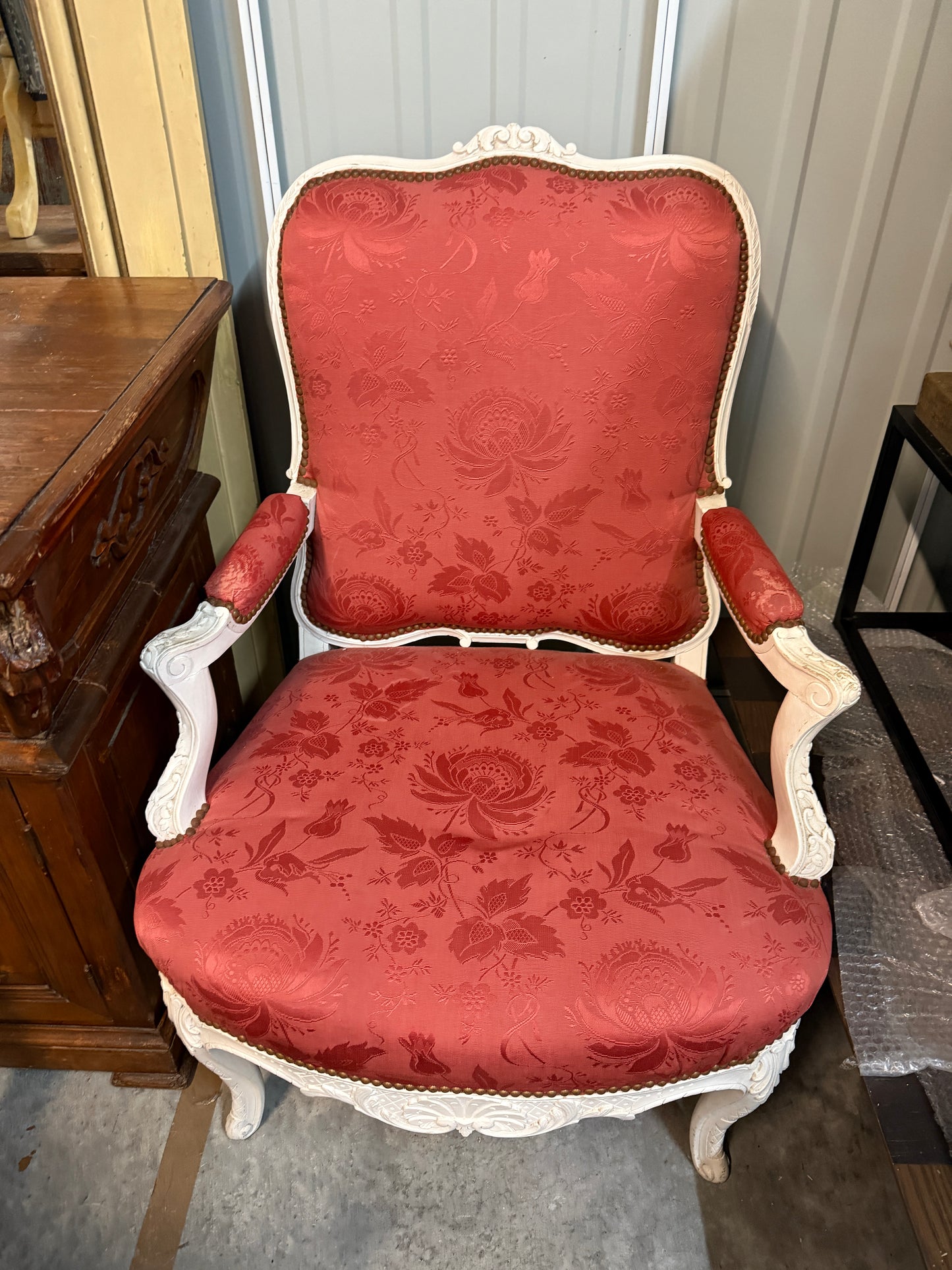 French Brocade Louis XV Armchairs