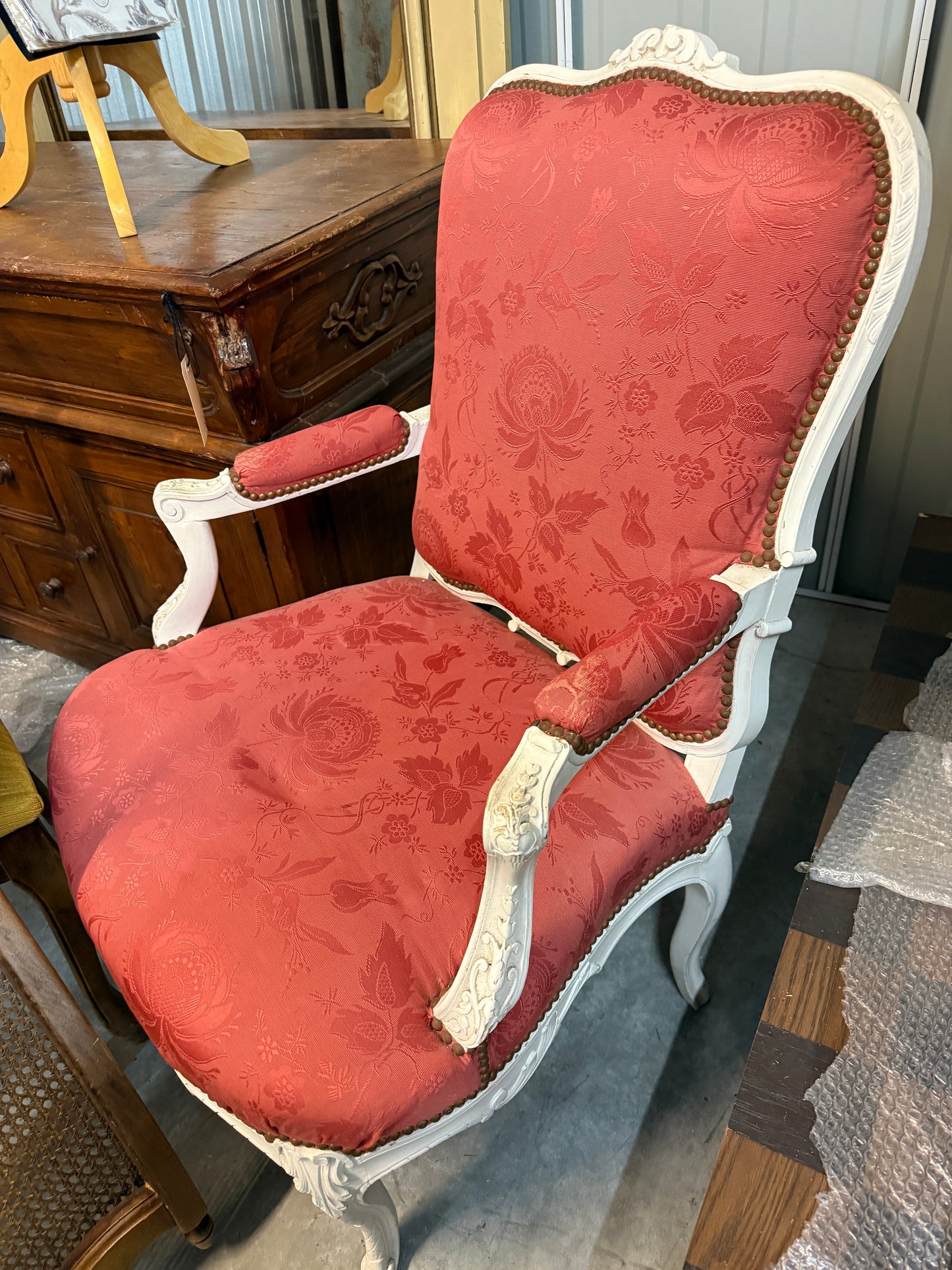 French Brocade Louis XV Armchairs