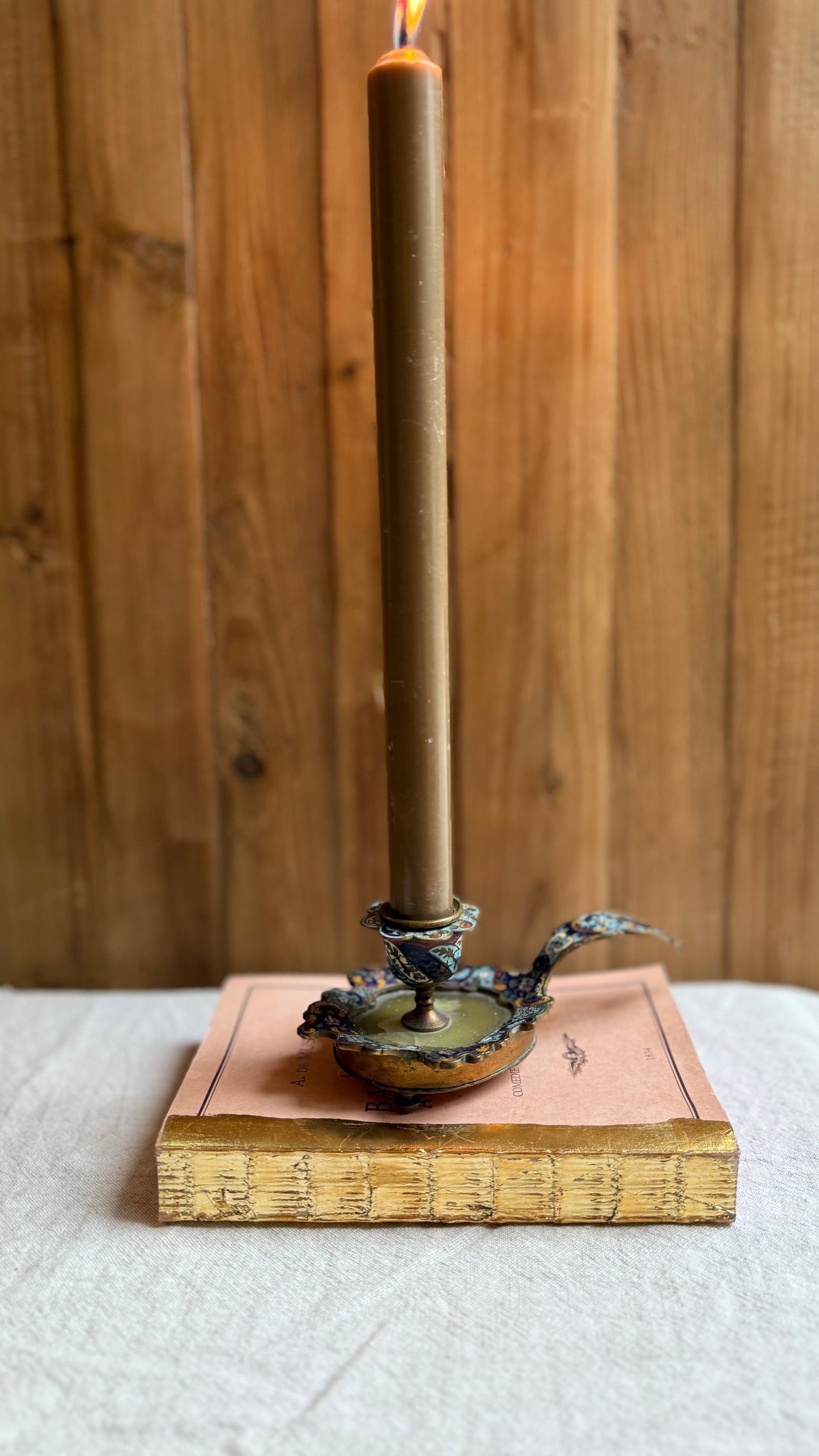 French Antique French Champlevé Candle Holder