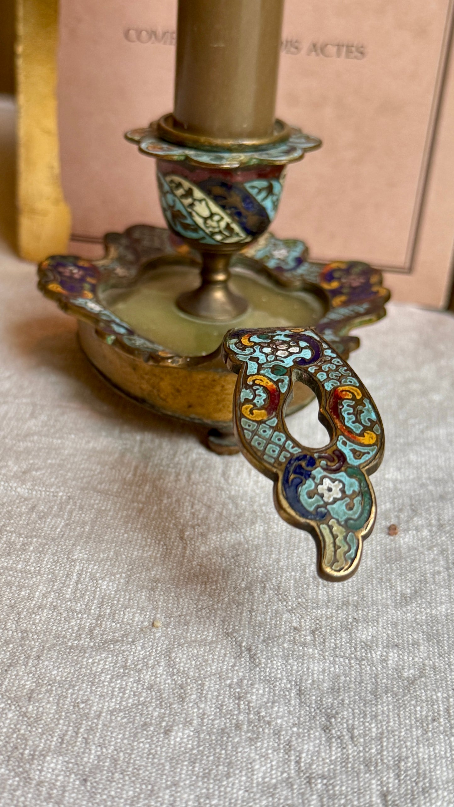 French Antique French Champlevé Candle Holder