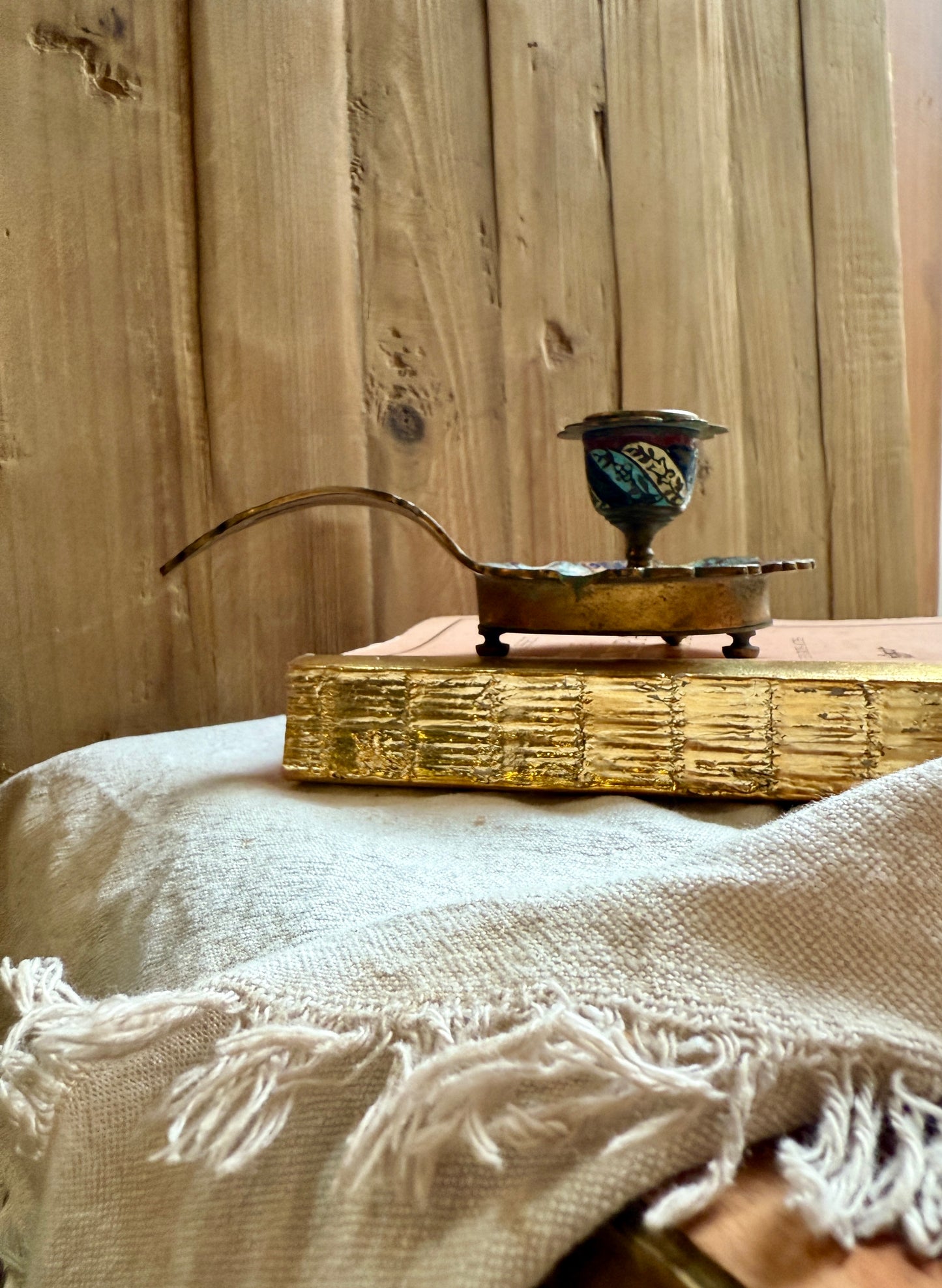 French Antique French Champlevé Candle Holder