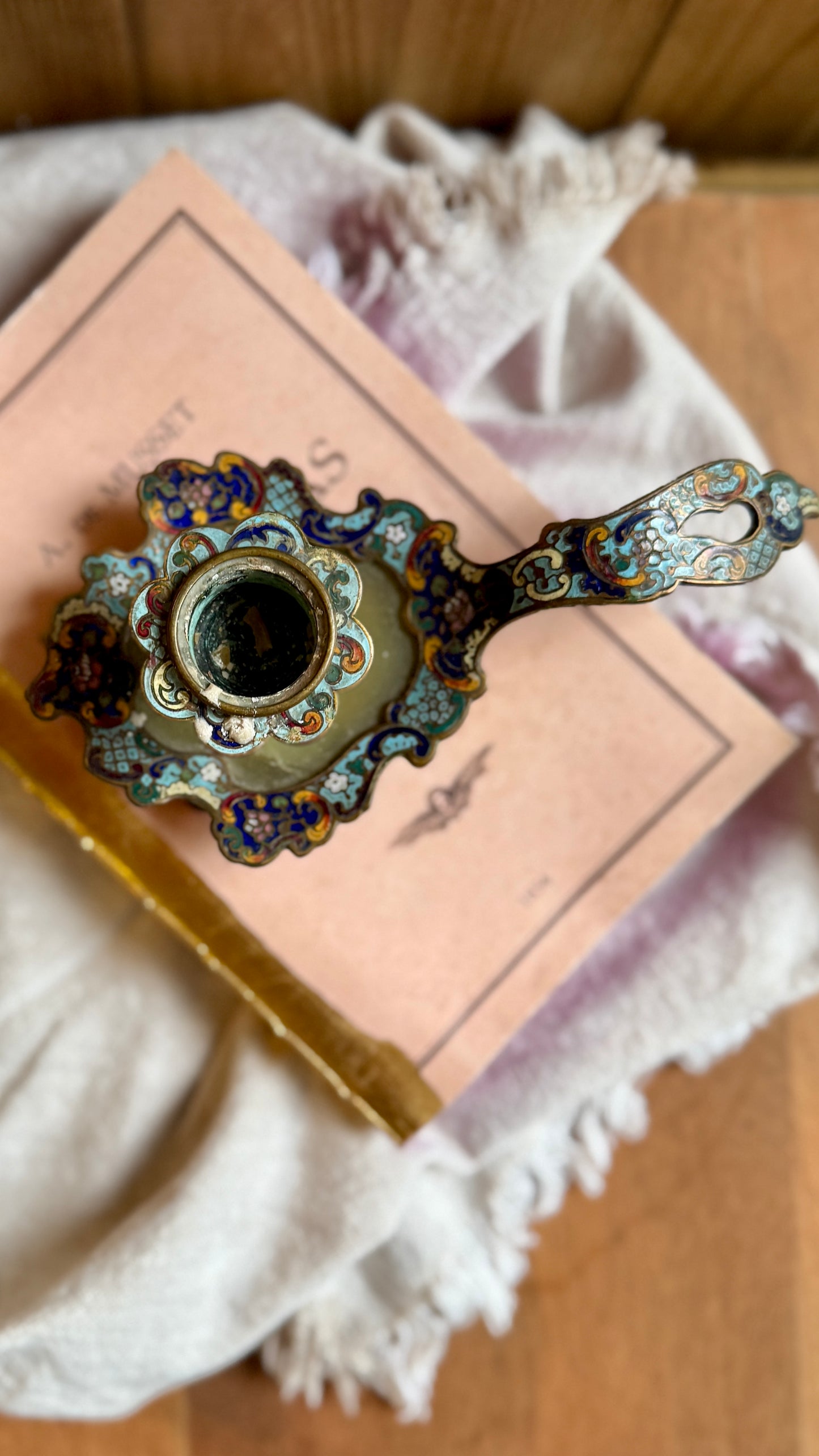 French Antique French Champlevé Candle Holder