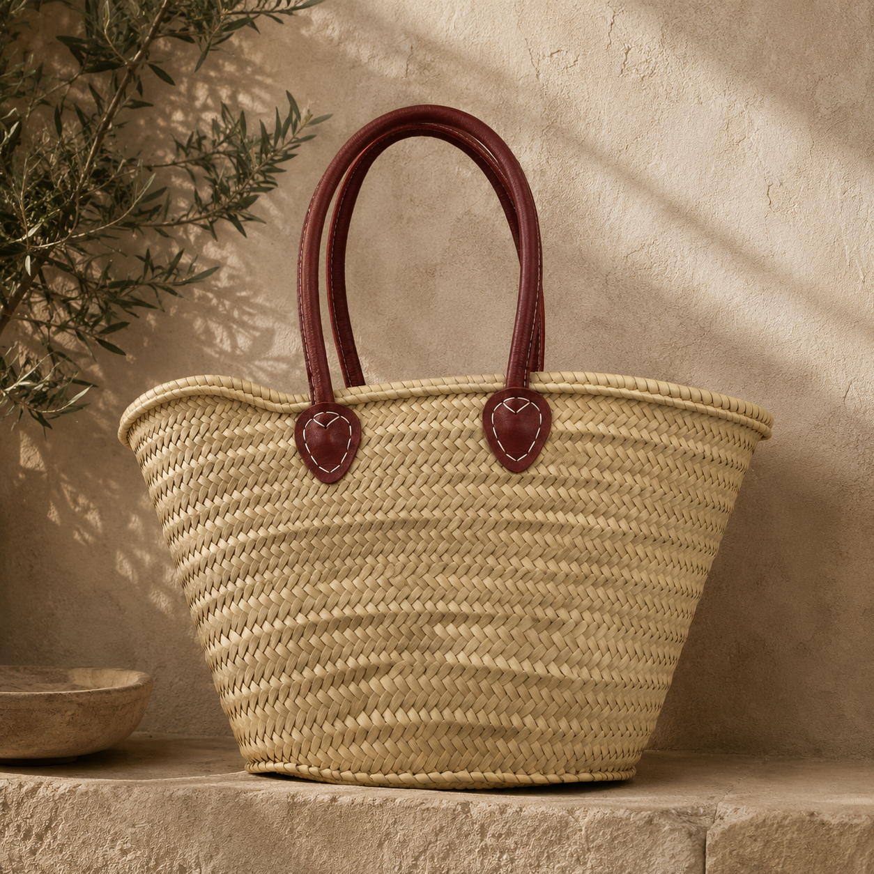 French Style Deluxe Market Basket with Leather Handles