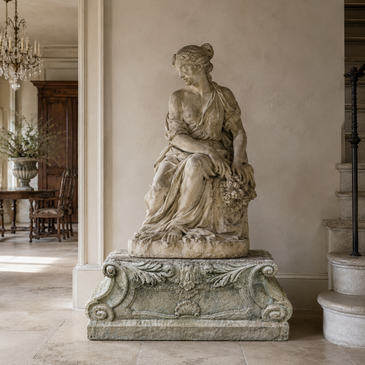 Italian Inspired Large Crushed Marble Plinth