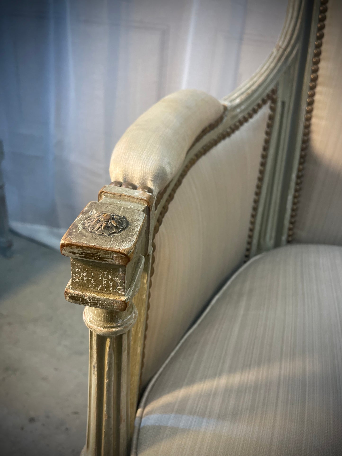 Louis XVI-Style Carved & Sage Peinte Bergère Chairs