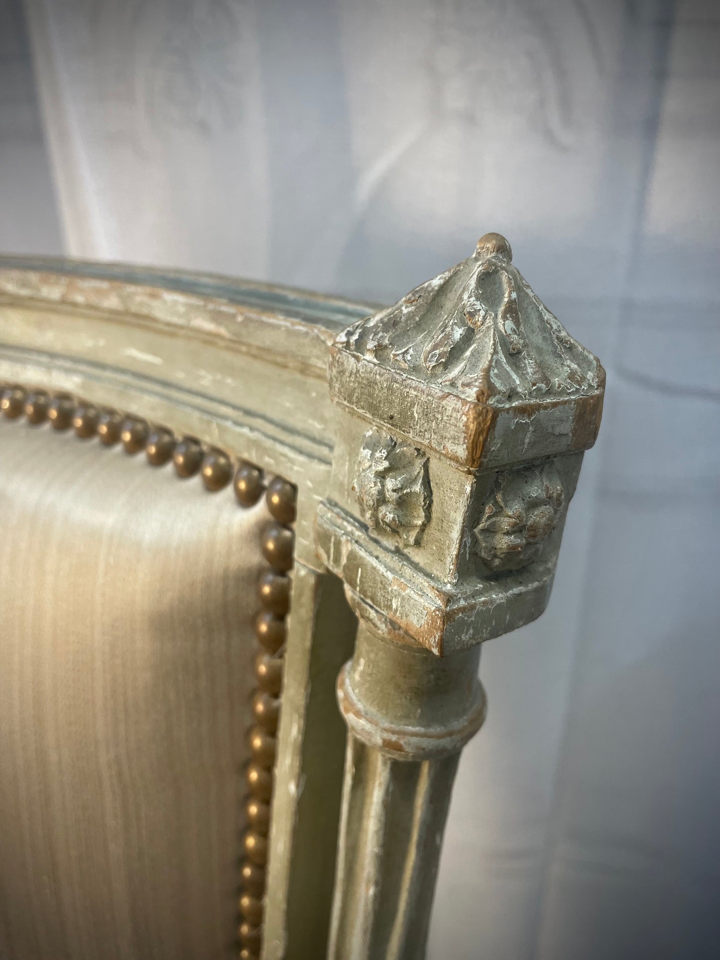 Louis XVI-Style Carved & Sage Peinte Bergère Chairs