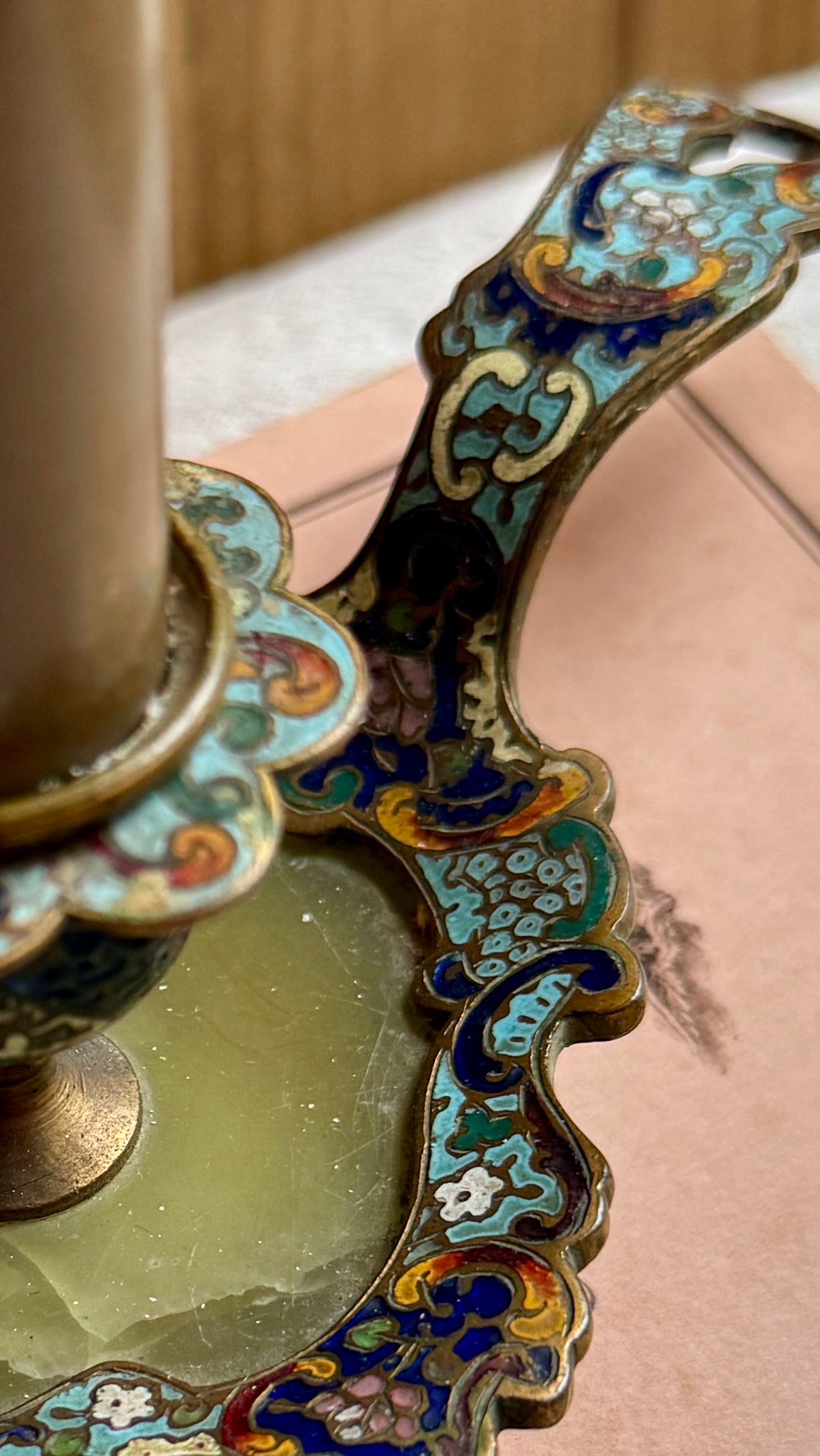 French Antique French Champlevé Candle Holder