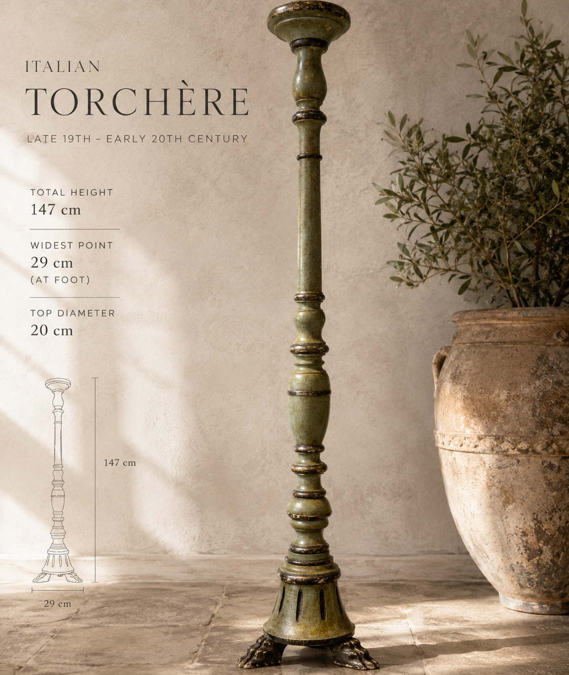 Hand-Carved Italian Torchère Floor Candlestick
Italy, Late 19th Century