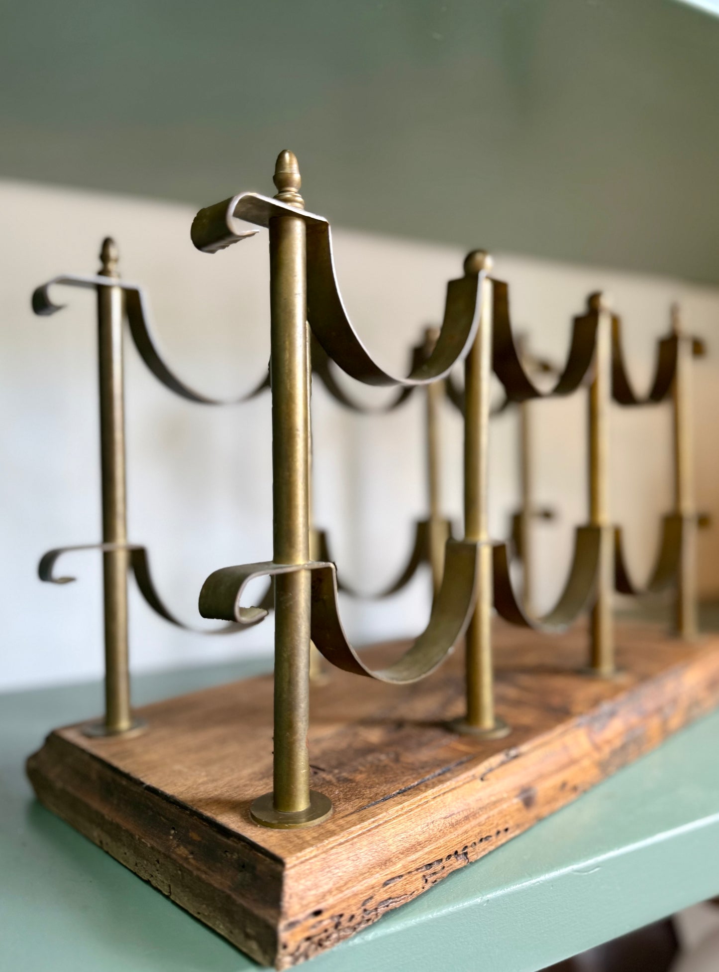 Vintage Italian Oak and Brass Wine Holder