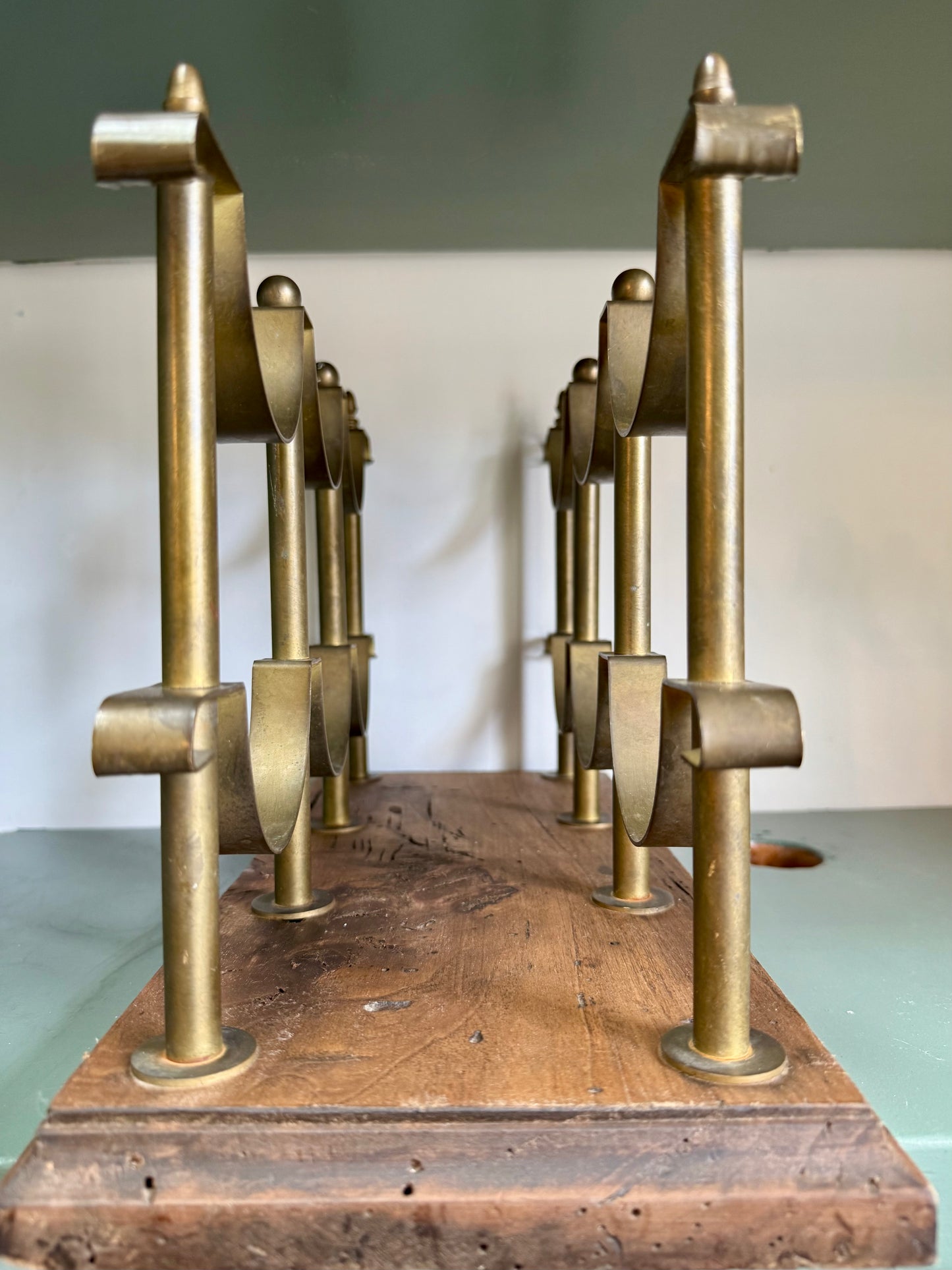 Vintage Italian Oak and Brass Wine Holder