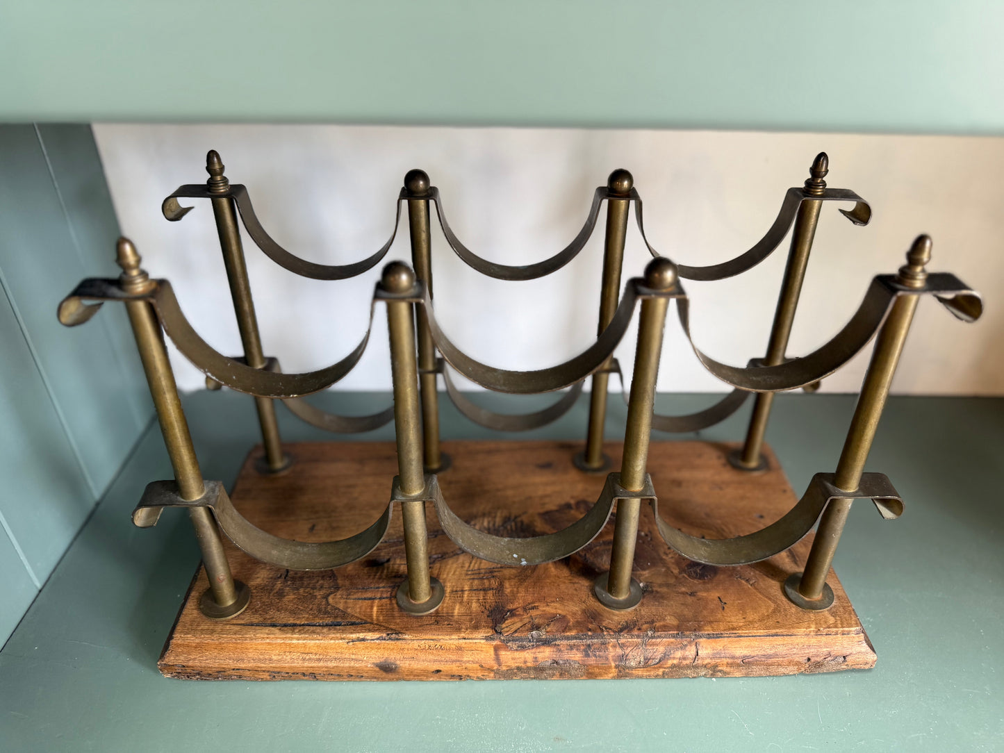 Vintage Italian Oak and Brass Wine Holder