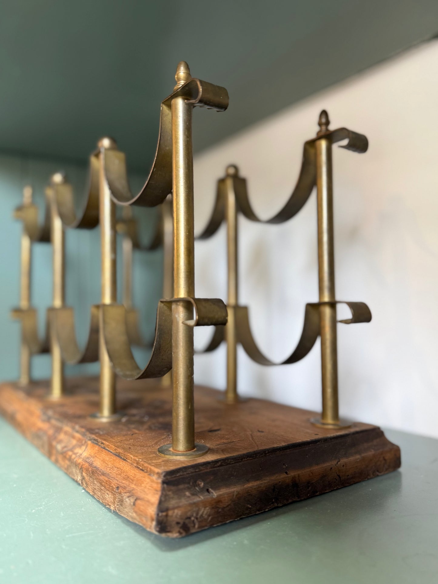 Vintage Italian Oak and Brass Wine Holder