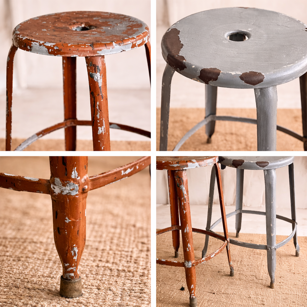 Mid-Century European Industrial Stools (Pair) | Original Patina, c. 1940s–60s
