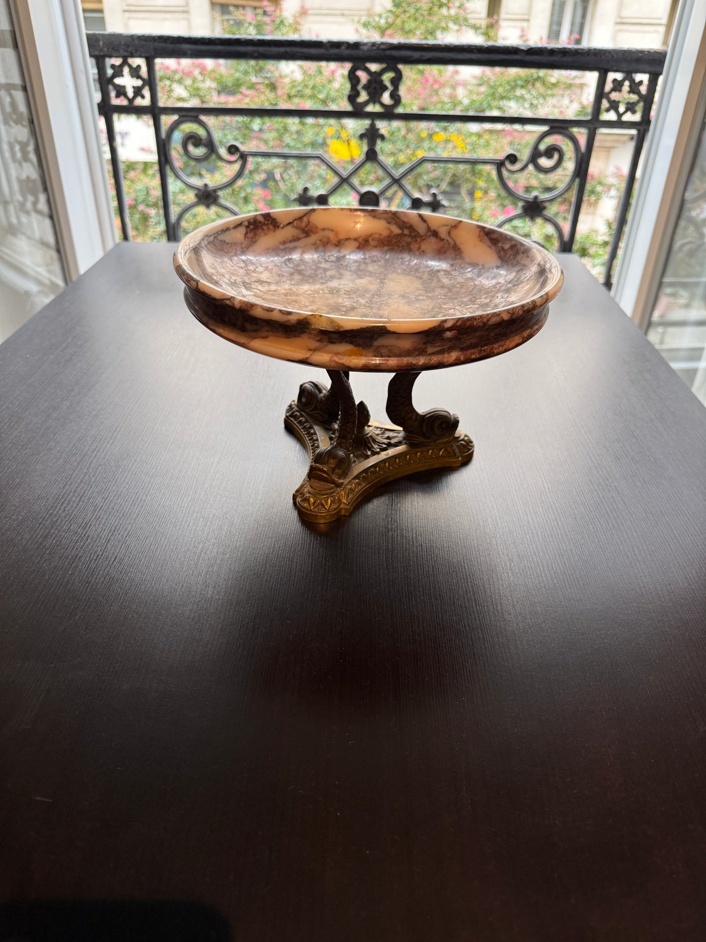 French Rouge Marble and Brass Serpentine Coupe