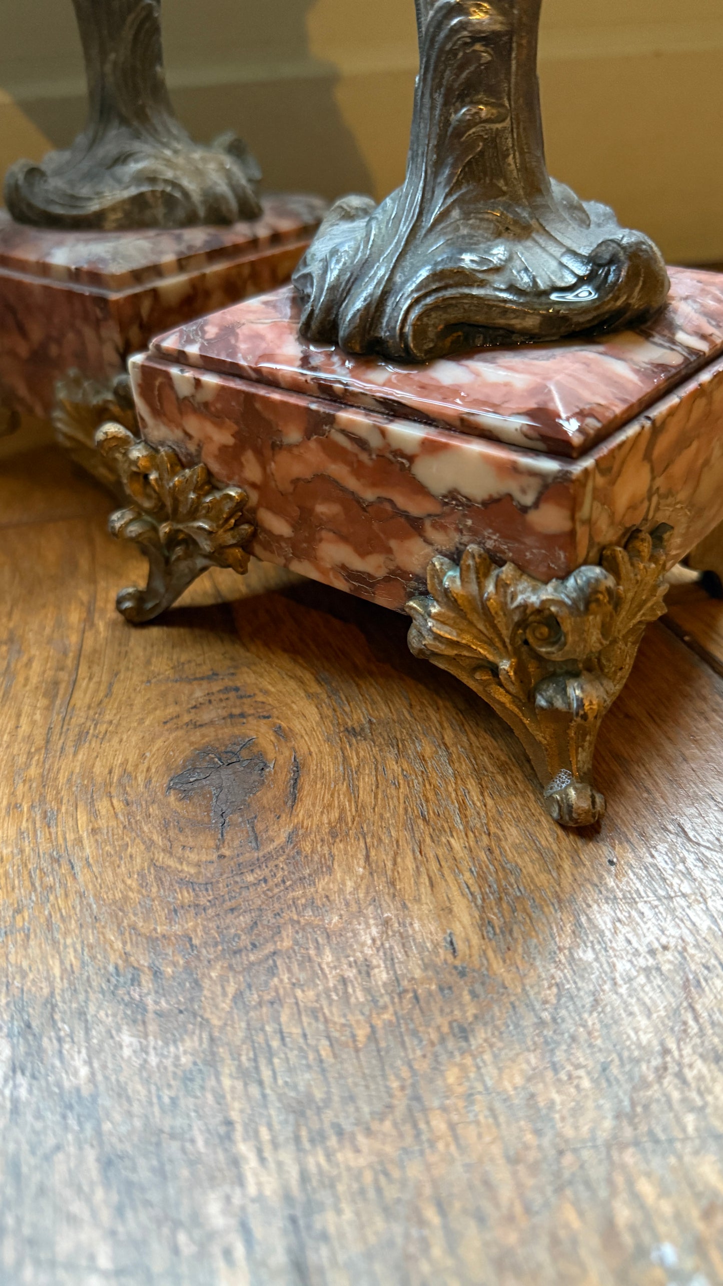 French Marble Based Brass Vases