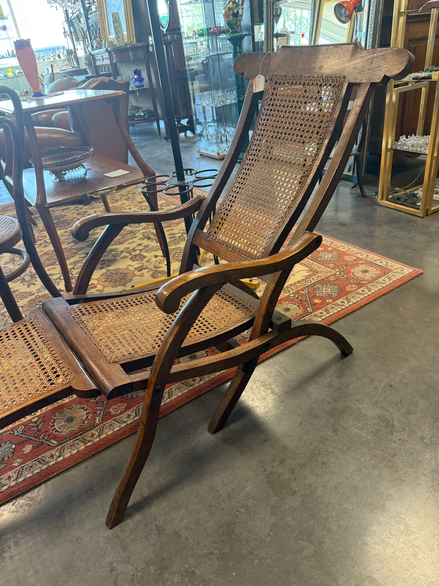 1950's French Walnut & Rattan Steamer Deck Chairs