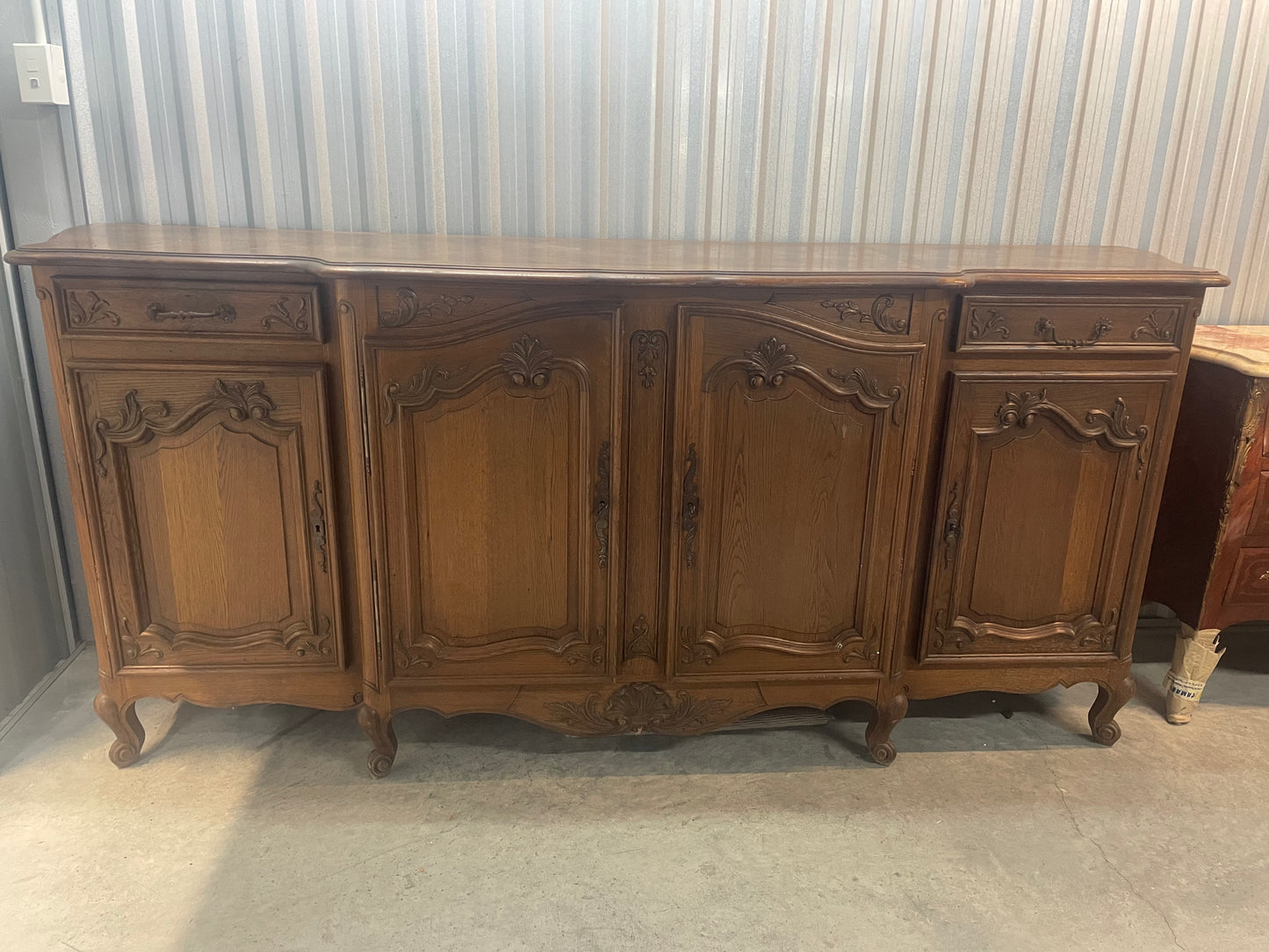 Grand Provincial French Oak Louis XV Style Buffet with Parquetry Top