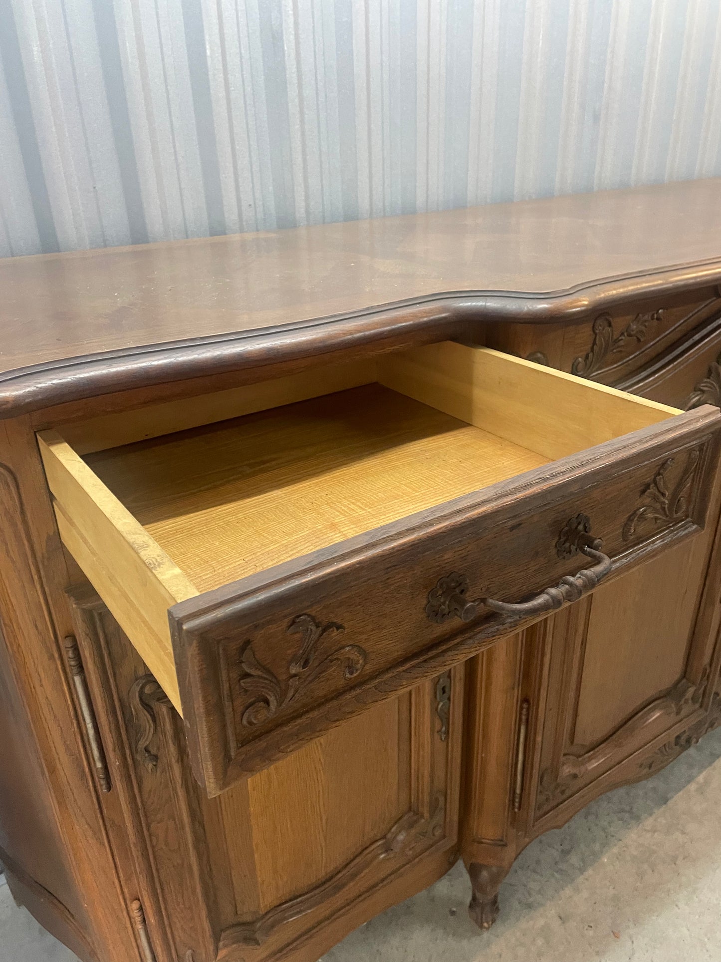 Grand Provincial French Oak Louis XV Style Buffet with Parquetry Top