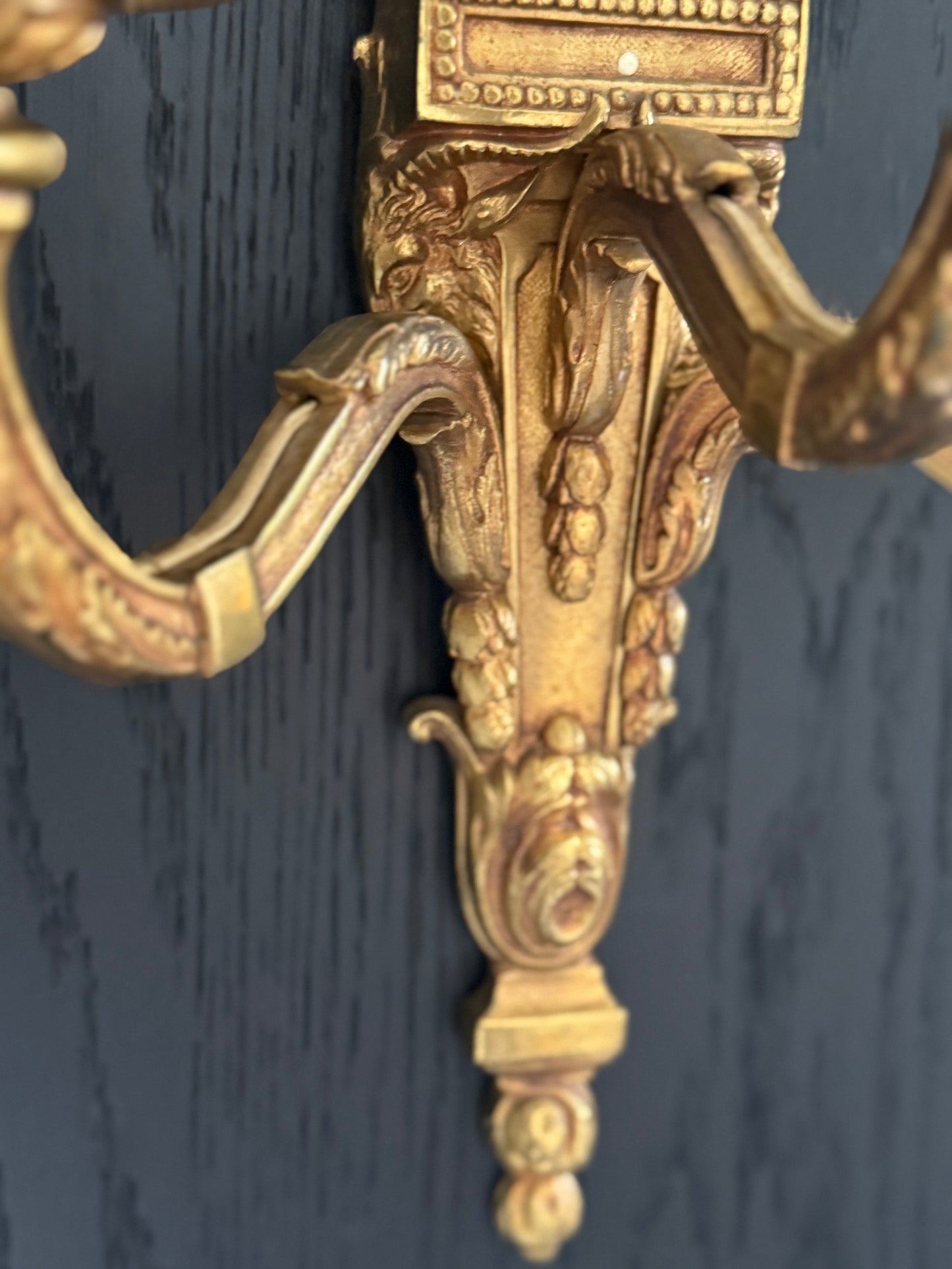 Louis XVI Style Three-Arm Brass Wall Sconces