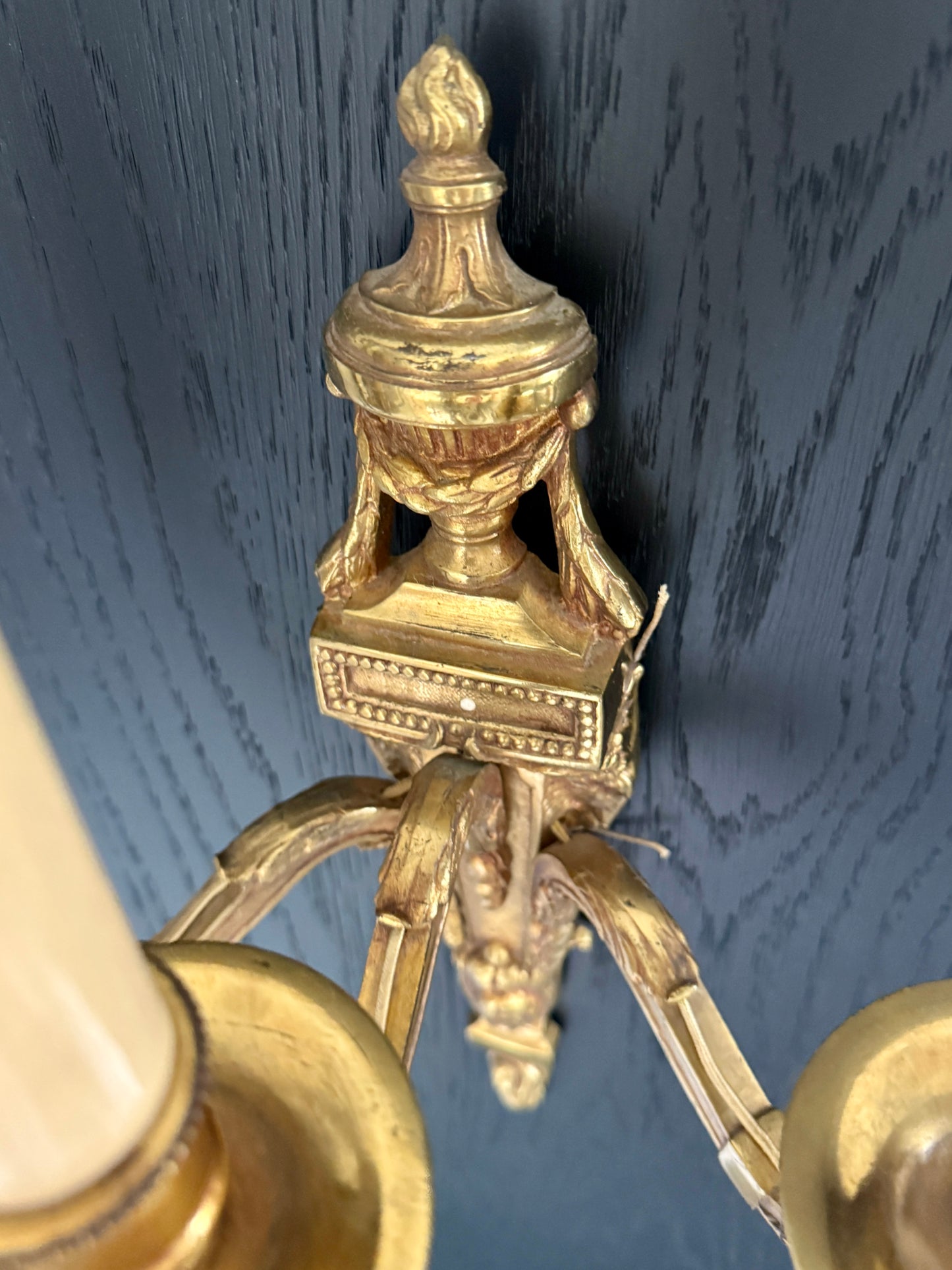 Louis XVI Style Three-Arm Brass Wall Sconces