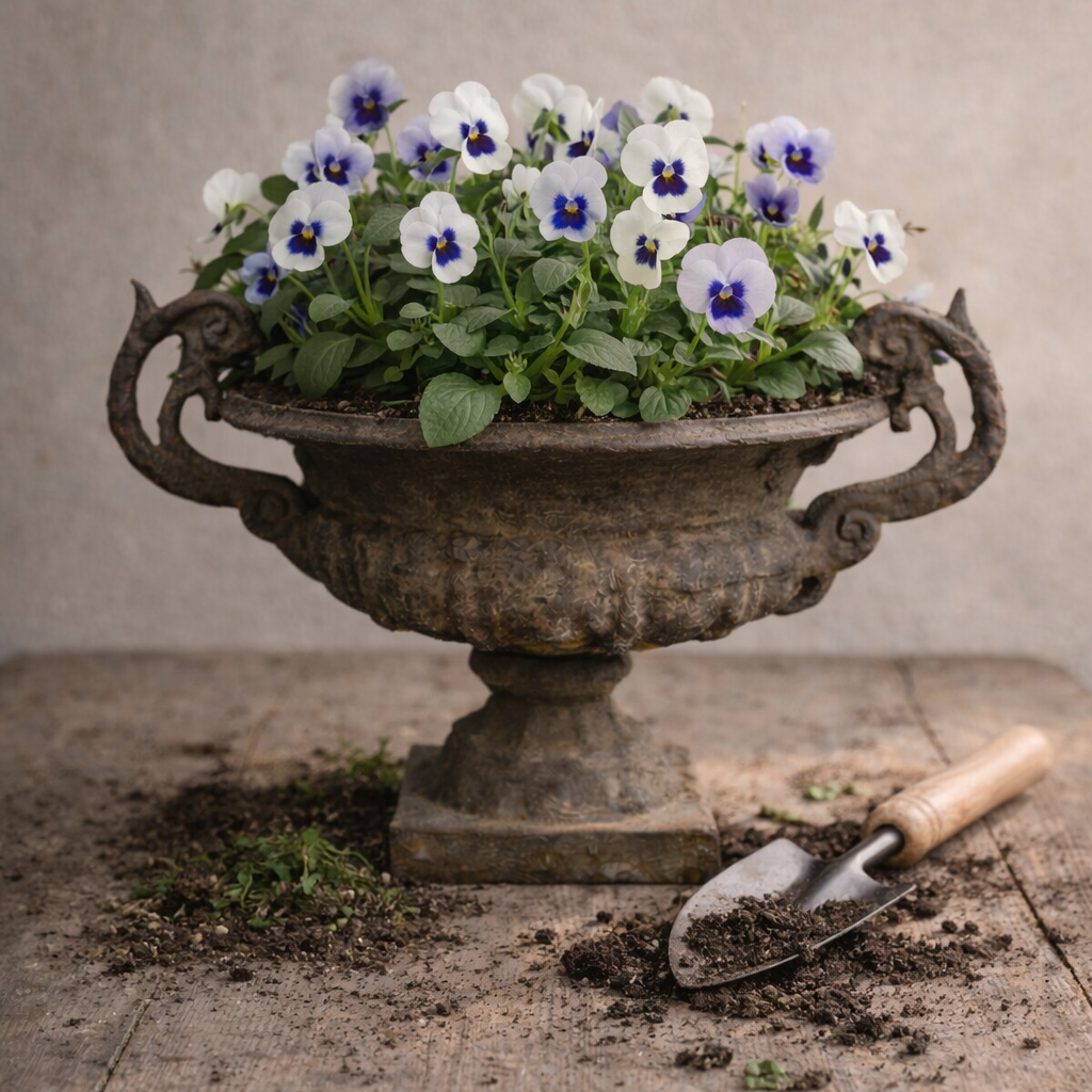 Antique French Cast Iron Urn with Scroll Handles