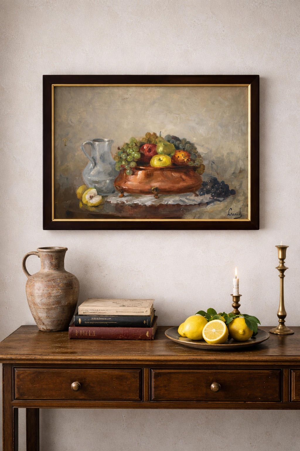 Italian Still Life — Fruit in Copper Vessel, mid 20th Century