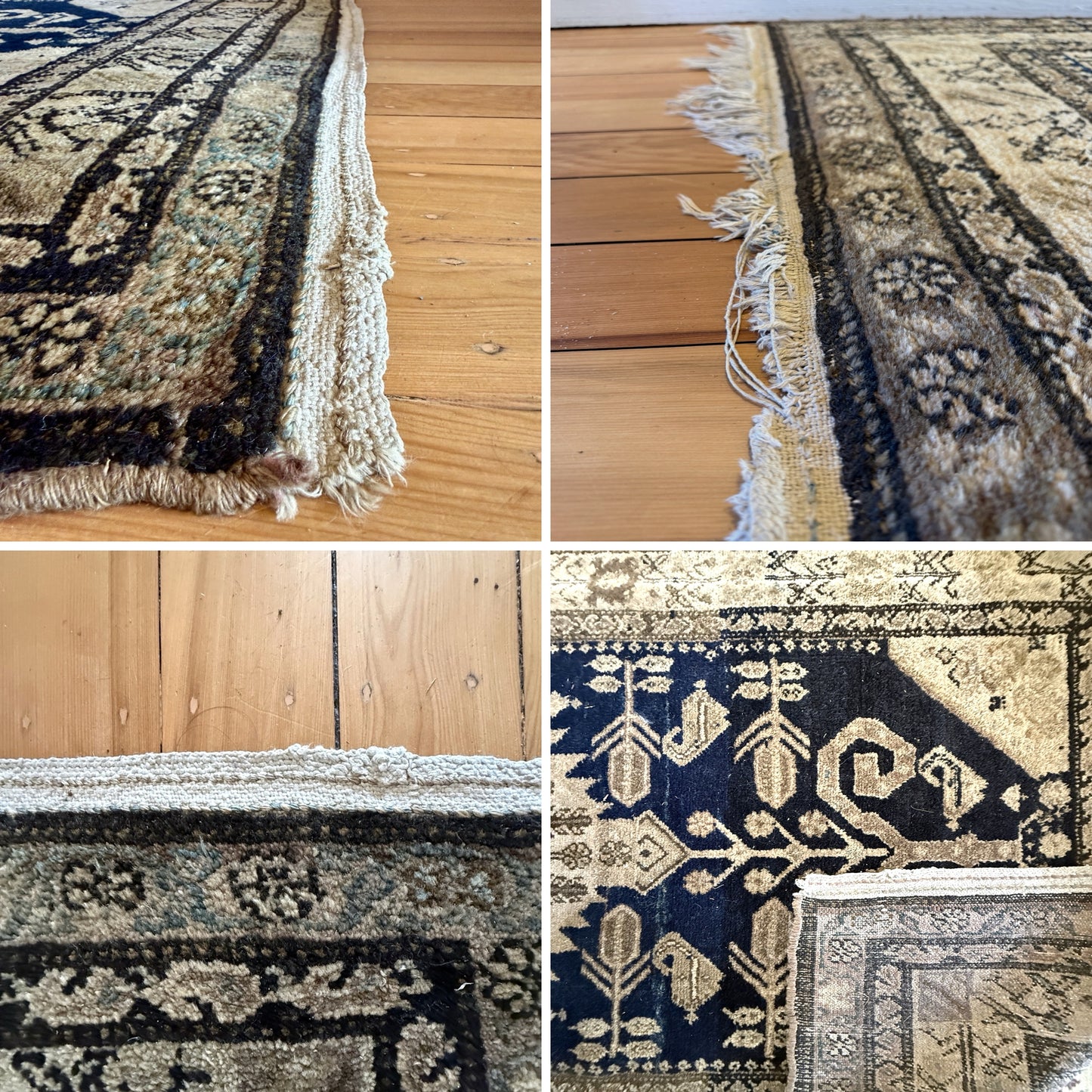 Antique French Sourced Wool Runner — c.1900–1920 | 5.0m Indigo Botanical Motif
By