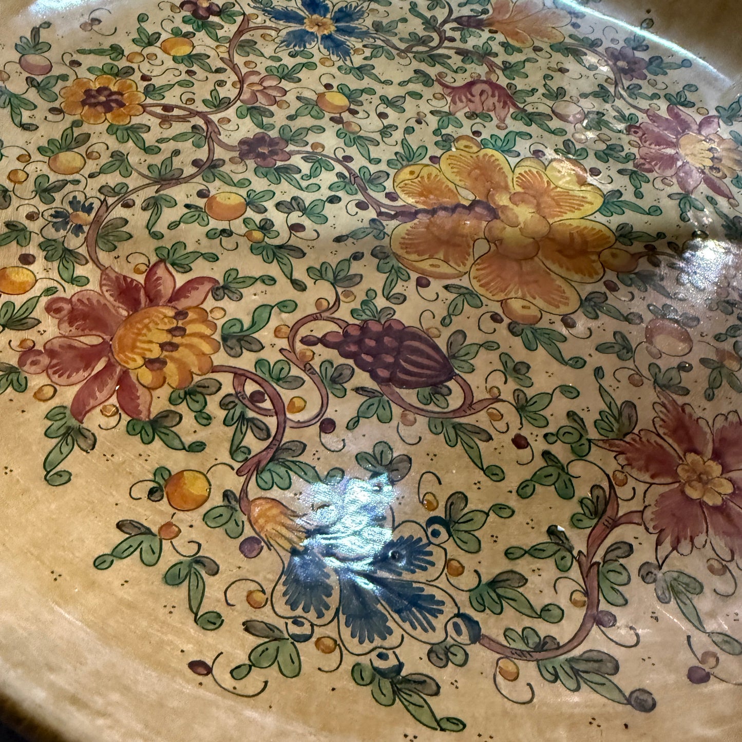 Large Italian Hand-Painted Ceramic Charger – Gubbio Floral Plate 46cm
