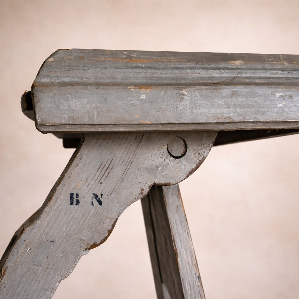 French Antique Library Ladder — Tall, “B.N. Paris” Bibliothèque Nationale