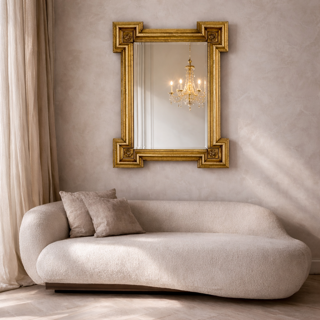 Mid Century Italian Gilt Mirror — Architectural Form