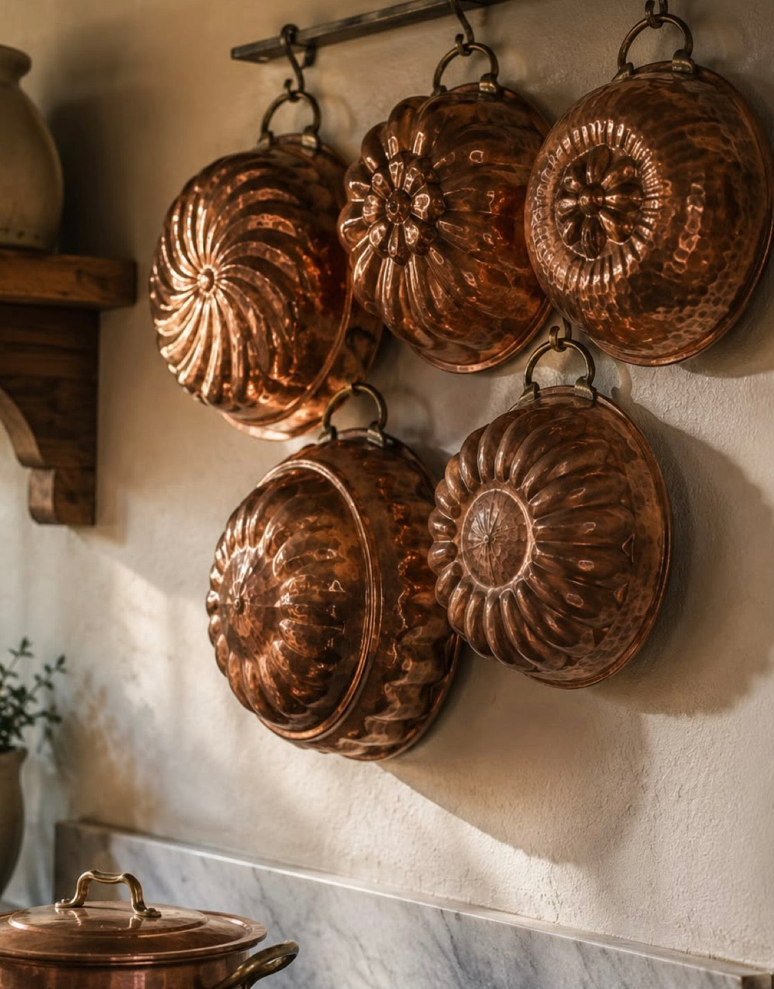 Vintage French Oval Copper Cake and jelly mould — Fruit Design