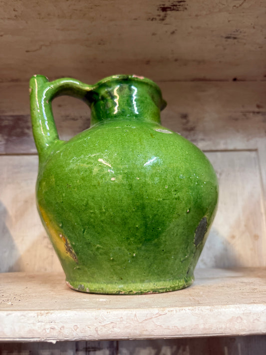19th Century French Green Glazed Cruche | Antique Jug