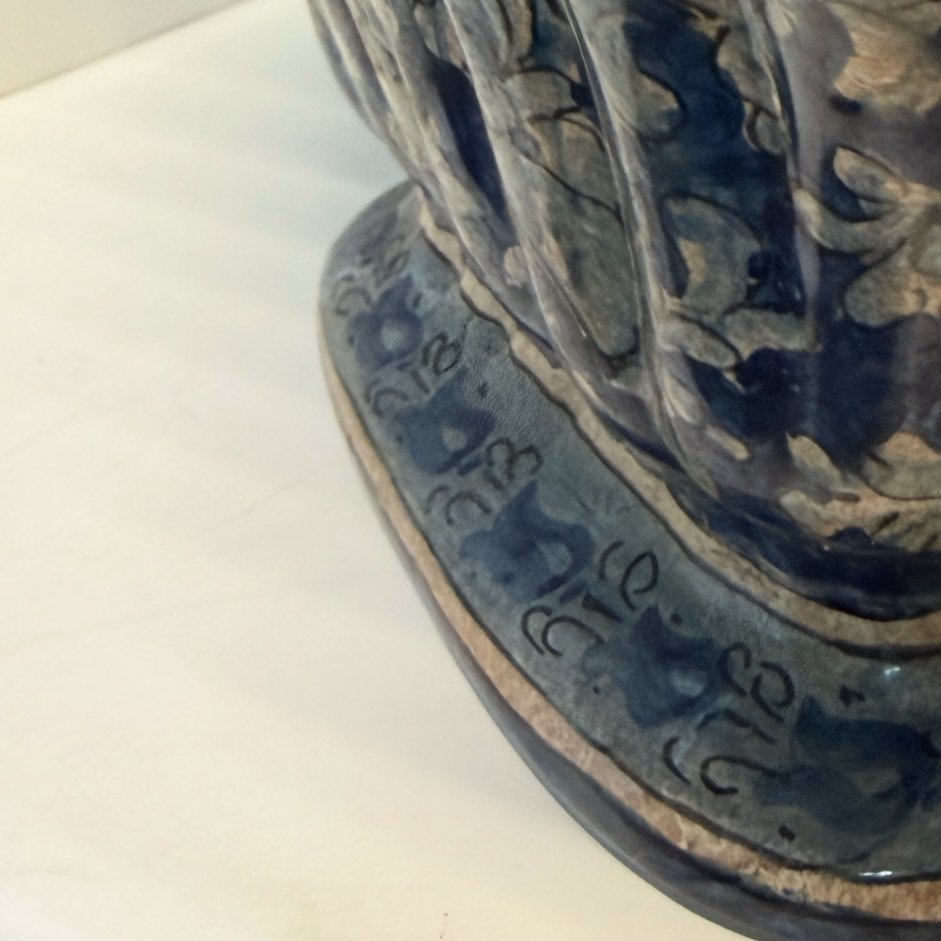 Large Vintage Italian Gubbio Maiolica Garniture Set – Hand Painted Blue Relief Ensemble