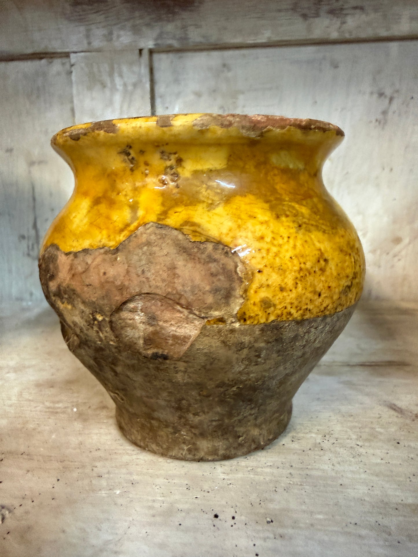 19th Century French Confit Pot Small - Yellow Glazed Rustic Earthenware Vessel