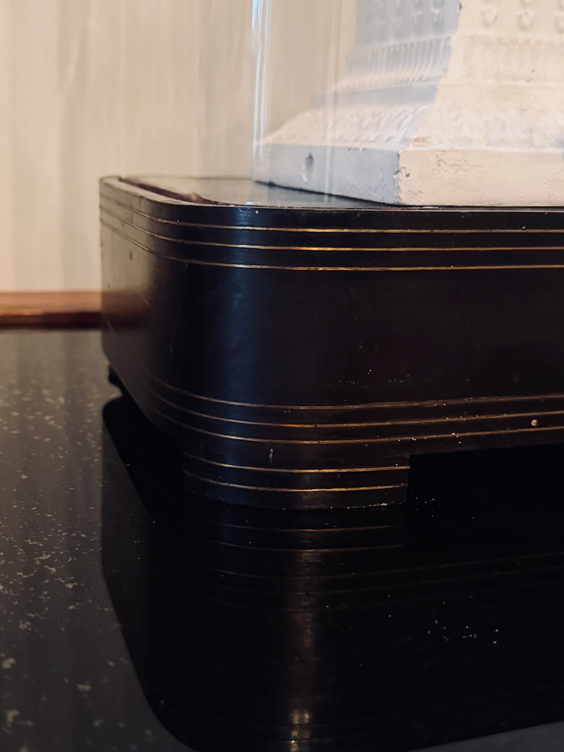 Antique French Rectangular Glass Dome | Napoleon III Period ebonised base with gilt stringing