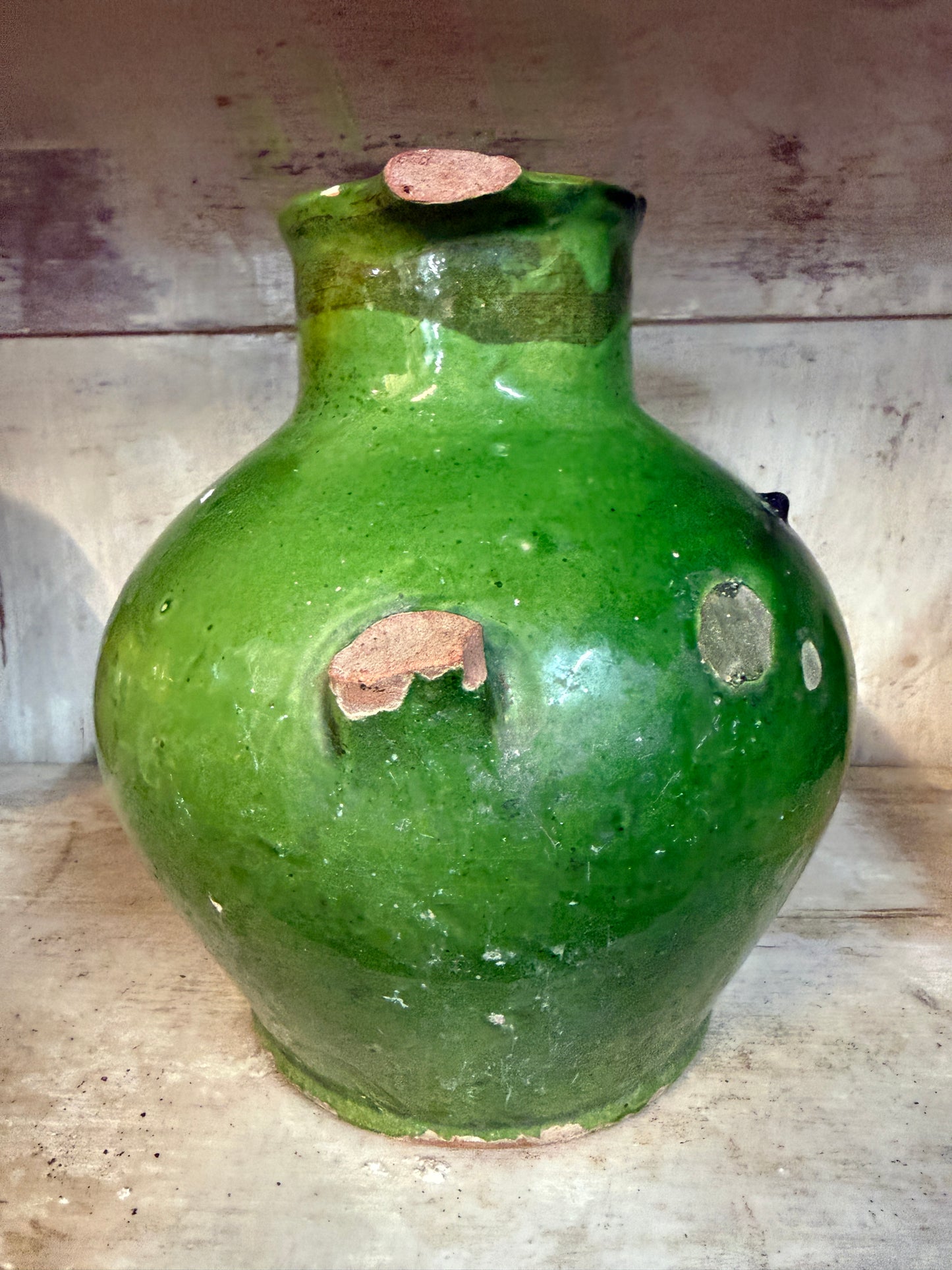 19th Century French Green Glazed Cruche | Antique Jug