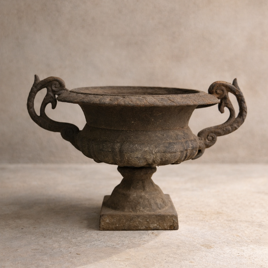 Antique French Cast Iron Urn with Scroll Handles