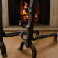 French Hand-Forged antique Iron Andirons with Brandy Warmers early 20th c